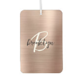 Glam Rose Gold Brushed Metal Black White Monogram カーエアーフレッシュナー (正面)