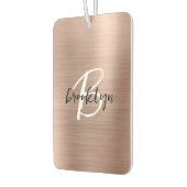Glam Rose Gold Brushed Metal Black White Monogram カーエアーフレッシュナー (左)