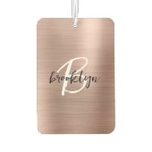 Glam Rose Gold Brushed Metal Black White Monogram カーエアーフレッシュナー (裏面)