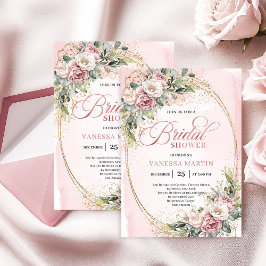 Glam Rose Gold Glitter Bridal Shower Invitation 招待状