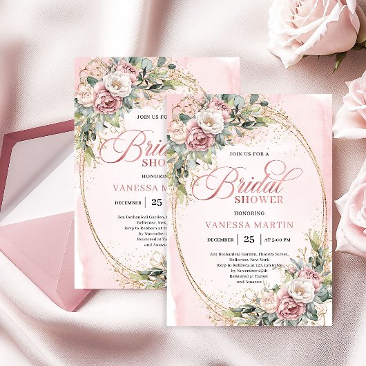 Glam Rose Gold Glitter Bridal Shower Invitation 招待状
