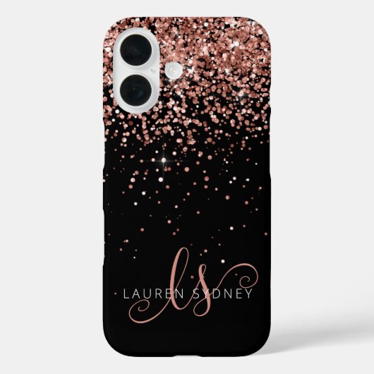 Glam Rose Gold Glitter Elegant Monogram Case-Mate iPhoneケース (裏面)