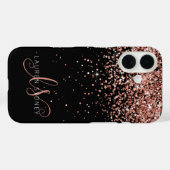 Glam Rose Gold Glitter Elegant Monogram Case-Mate iPhoneケース (裏面 (横))
