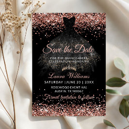 Glam Rose Gold Princess Quinceañera Save the Date 招待状