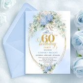 Glam Rustic Soft Blue Flowers Gold 60th Birthday 招待状