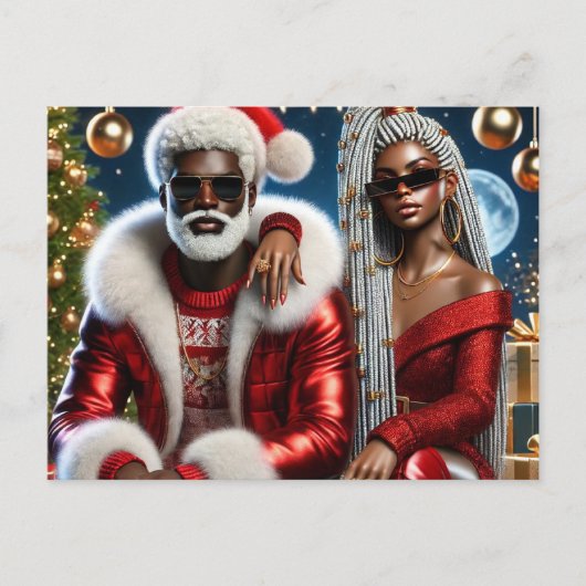 Glam Santa & Mrs. Claus Luxury Xmas Card ポストカード (正面)