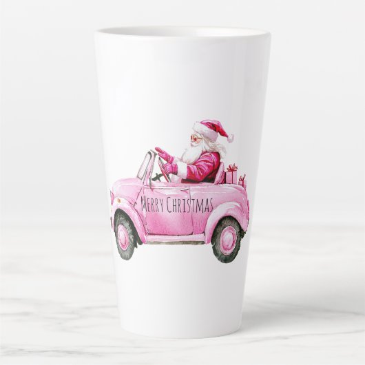 Glam Santa Pink Car Christmas カフェラテマグ (正面)