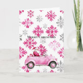 Glam Santa Pink Car Christmas Snowflakes カード (正面)