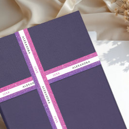 Glam Shimmer Purple And Pink Sparkle Glitter Typo サテンリボン