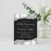 Glam Silver Black 25th Anniversary Invitation ポストカード (スタンド正面)