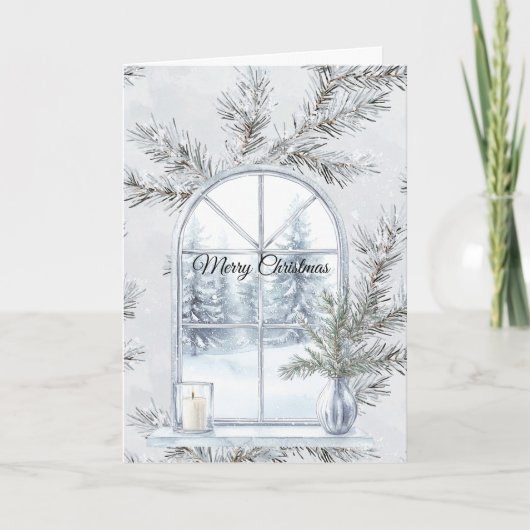 Glam Silver Christmas Tree Branches Window カード (正面)