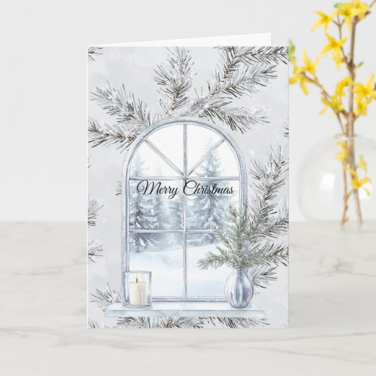 Glam Silver Christmas Tree Branches Window カード (黄色い花)