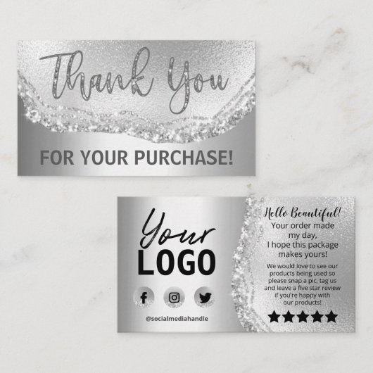 Glam Silver Foil Agate、インサートを購入いただきありがとうございます 名刺 (正面/裏面)