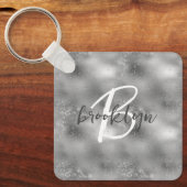 Glam Silver Glitter Sparkle Monogram  キーホルダー (正面)