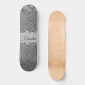 Glam Silver Glittery Diamond Bling Skateboard スケートボード (正面)