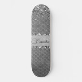 Glam Silver Glittery Diamond Bling Skateboard スケートボード (正面)