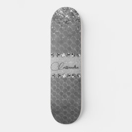 Glam Silver Glittery Diamond Bling Skateboard スケートボード