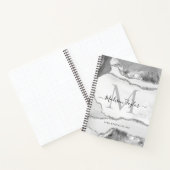 Glam Silver Gray Agate Geodeモノグラムスクリプト名 ノートブック (内部)