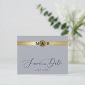 Glam Silver & Metallic Gold Monogram Save the Date ポストカード (スタンド正面)