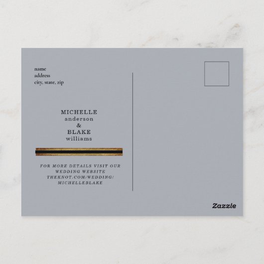 Glam Silver & Metallic Gold Monogram Save the Date ポストカード (裏面)