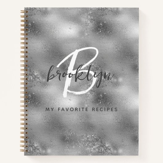 Glam Silver Monogram Recipe Book ノートブック (正面)