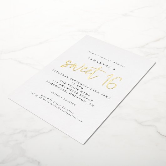 Glam Sweet 16 Birthday Party Script 実在 Foil Invi 箔招待状 (回転した状態)