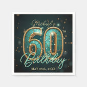 Glam Teal and Gold Elegant 60th Birthday Party スタンダードカクテルナプキン (正面)