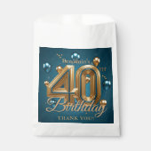 Glam Teal Blue Gold Balloons 40th Birthday Party フェイバーバッグ (正面)