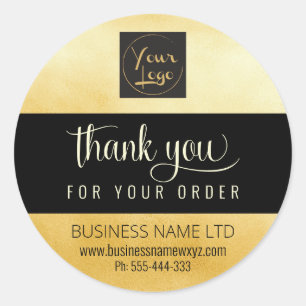 Glam Thank You金ゴールドブラックAdd Your Logo ラウンドシール