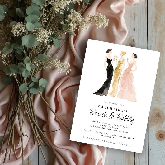 Glam Three Elegant Women Galentine's Day Party 招待状