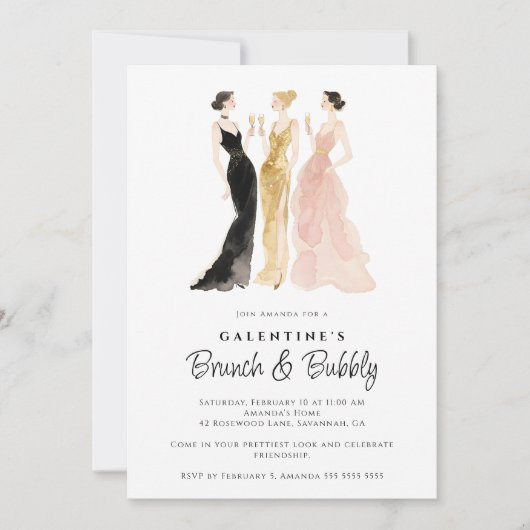 Glam Three Elegant Women Galentine's Day Party 招待状 (正面)