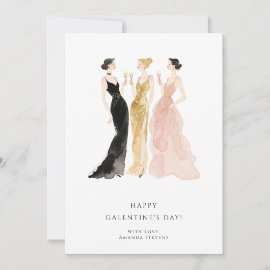Glam Three Pretty Elegant Women Galentine's Day カード (正面)