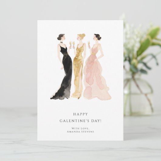 Glam Three Pretty Elegant Women Galentine's Day カード (スタンド正面)