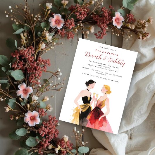 Glam Two Elegant Women Galentines Day Party 招待状