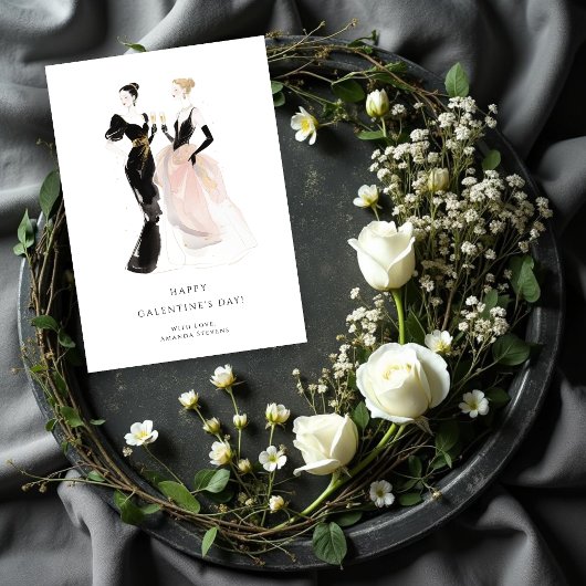Glam Two Pretty Elegant Women Galentine's Day カード