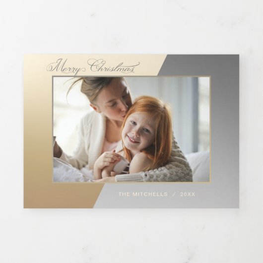 Glam Two-Tone金ゴールド/銀書道写真 三つ折りカード (カバー)