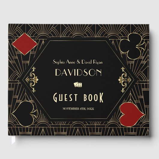 Glam Vegas Casino Gold Art Deco Wedding ゲストブック (正面)