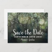 Glam White Fairy Lights黒い緑の日付を保存 案内ポストカード (正面/裏面)