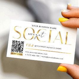 Glam White & Gold Let's Get Social Media QR Code 名刺