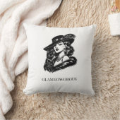 Glam Woman with Cat Fashion Illustration クッション (ブランケット)