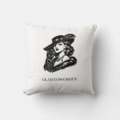 Glam Woman with Cat Fashion Illustration クッション (正面)