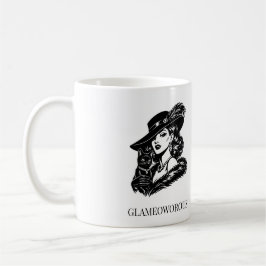 Glam Woman with Cat Fashion Illustration コーヒーマグカップ
