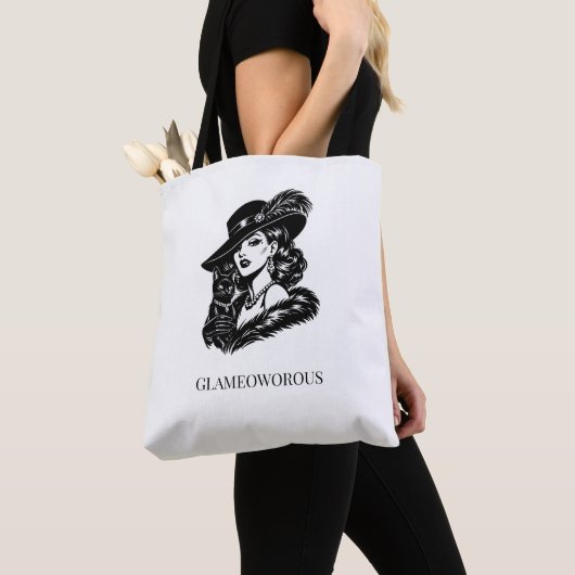 Glam Woman with Cat Fashion Illustration トートバッグ (クローズアップ)