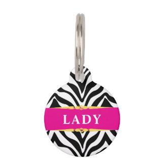 Glam Zebra Print and Hot Pink Personalized ペット　ネームタグ