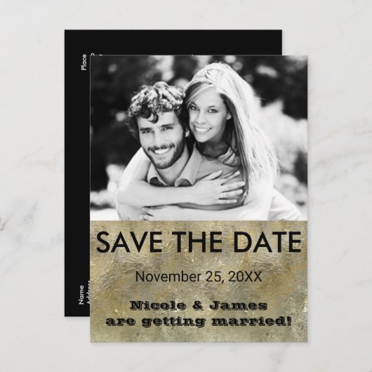 Glamorシックな金ゴールドホイルフェイク日付写真を保存 案内ポストカード (正面/裏面)