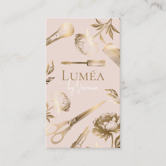 Glamor Blush Pink Gold Beauty Salon Makeup Studio 名刺 (正面)