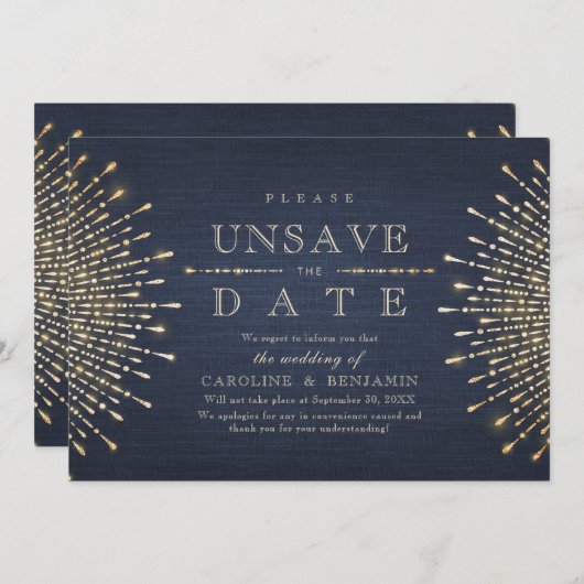 Glamor Deco Navy blueヴィンテージ日付の保存を解除 セーブザデート (正面/裏面)