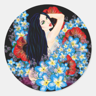 Glamor Model in Poppy flower bed, ART by LeahG ラウンドシール