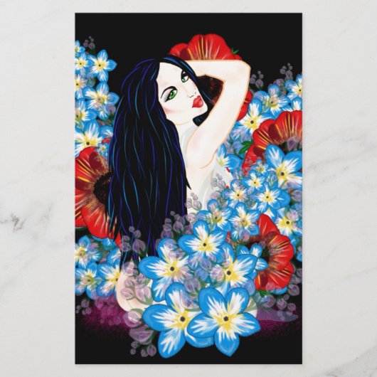 Glamor Model in Poppy flower bed, ART by LeahG 便箋 (正面)