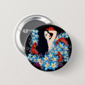 Glamor Model in Poppy flower bed, ART by LeahG 缶バッジ (正面&裏面)